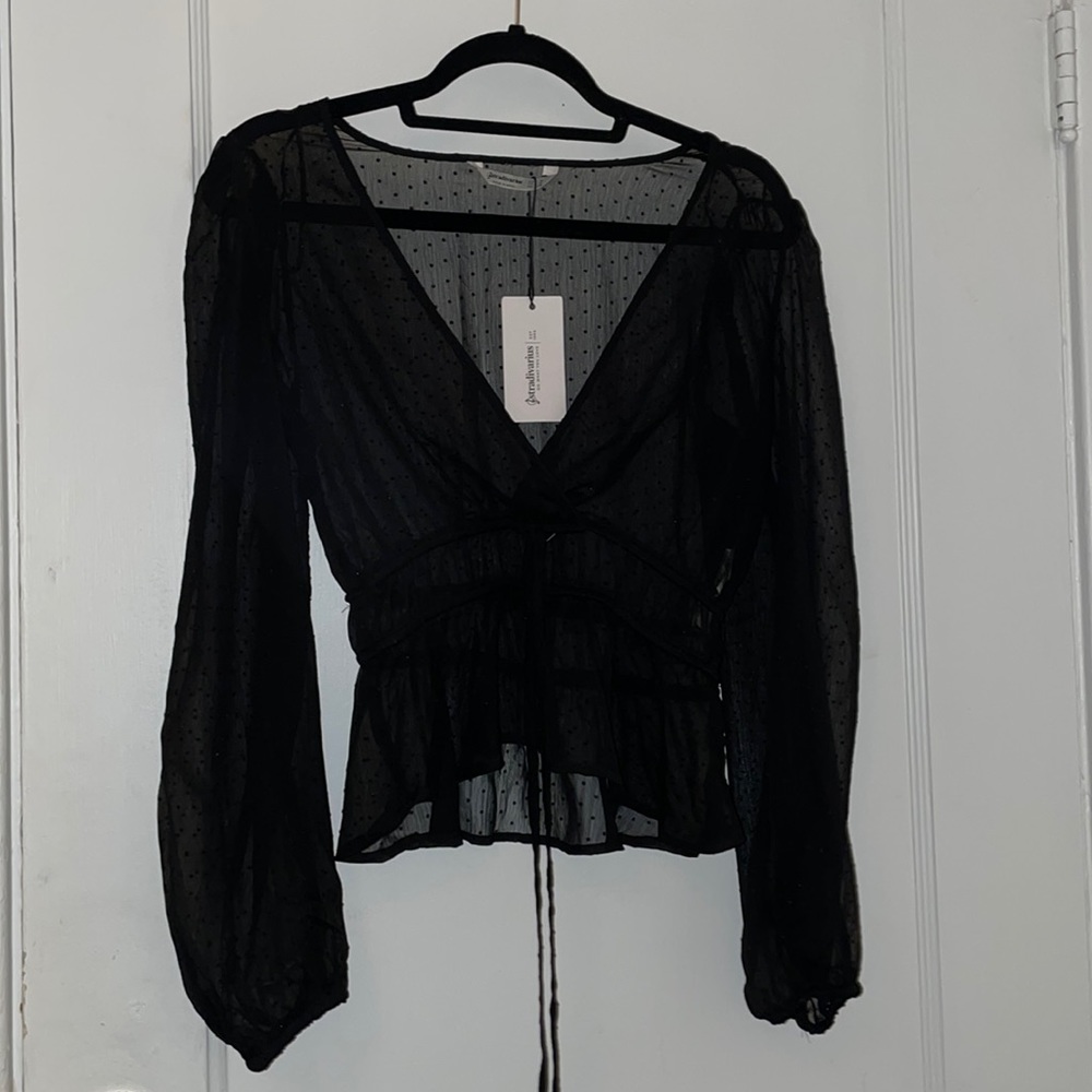 NWT sheer surplice polka top with tie waist